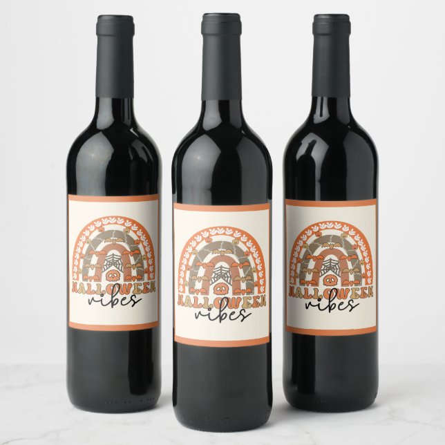 Halloween Vibes Boho Rainbow Fall Halloween Wine Label (Bottles)