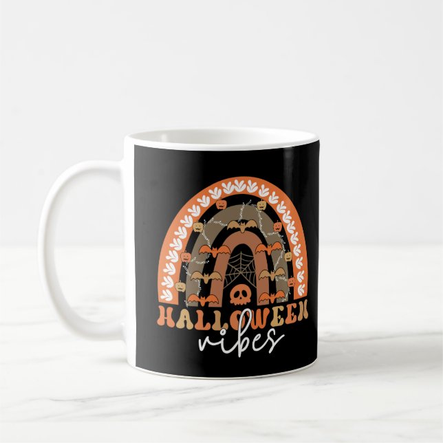 Halloween Vibes Boho Rainbow Fall Spooky Coffee Mug (Left)