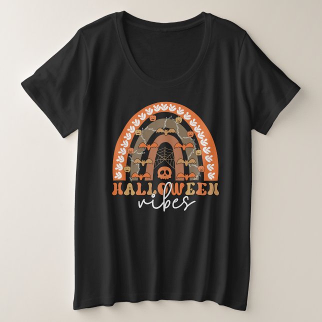 Halloween Vibes Boho Rainbow Fall Spooky Plus Size T-Shirt (Design Front)