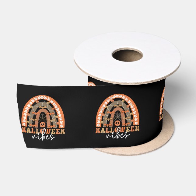 Halloween Vibes Boho Rainbow Fall Spooky  Satin Ribbon (Spool)