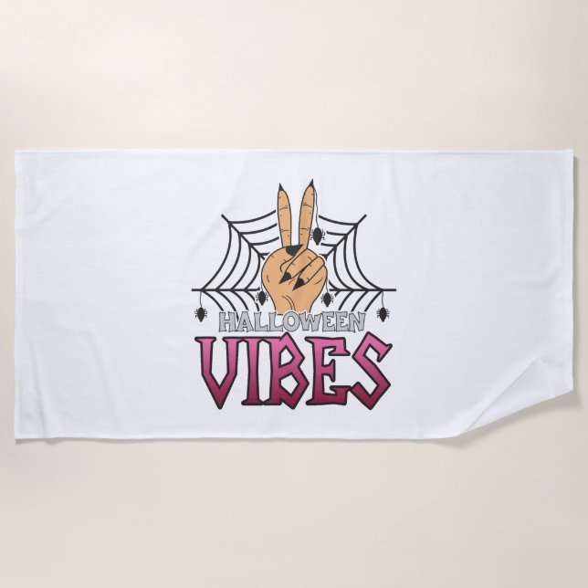 Halloween Vibes, Halloween, Scary, Costume Beach Towel (Front)
