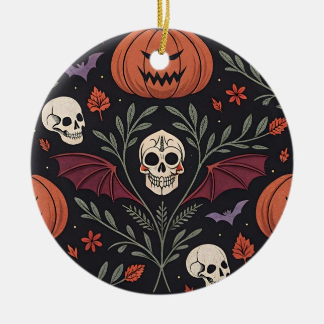 Halloween Vibes Pattern Ceramic Tree Decoration (Front)