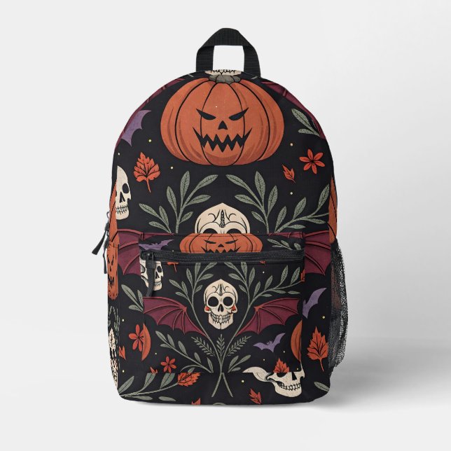Halloween Vibes Pattern Printed Backpack (Front)