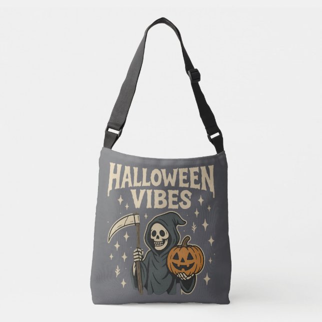 Halloween Vibes Reaper -Grey  Crossbody Bag (Front)