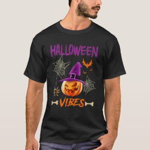 Halloween  Vibes Scary Pumpkin Wearing Witch's Hat T-Shirt