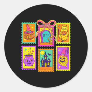 Halloween Vibes Stamps Coquette Bow Pumpkin Witch Classic Round Sticker