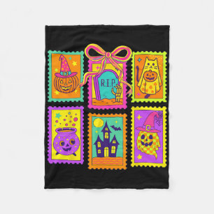 Halloween Vibes Stamps Coquette Bow Pumpkin Witch Fleece Blanket