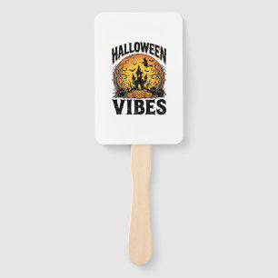 Halloween Vibes Vintage Haunted Moon Shirt Design_ Hand Fan
