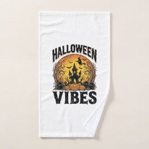 Halloween Vibes Vintage Haunted Moon Shirt Design_ Hand Towel