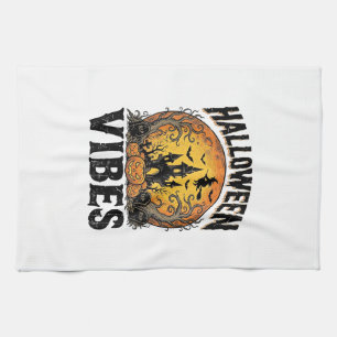 Halloween Vibes Vintage Haunted Moon Shirt Design_ Tea Towel