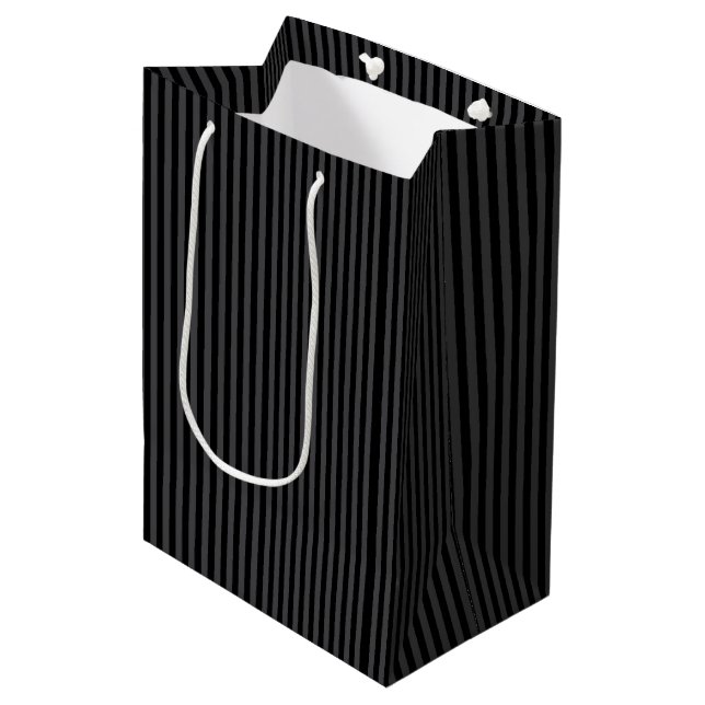 Halloween Victorian Black & Grey Vertical Stripes Medium Gift Bag (Front Angled)