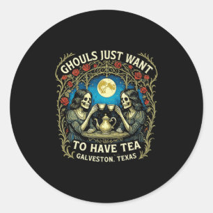 Halloween Victorian Ghostly Skeleton Ladies Drinki Classic Round Sticker