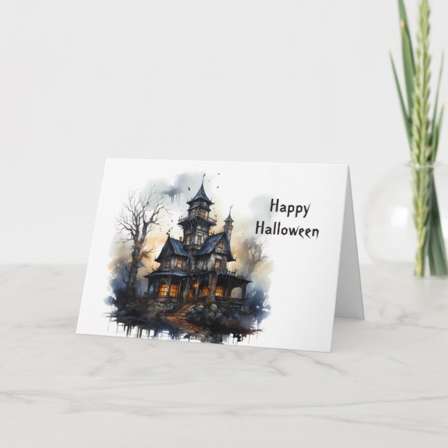 Halloween Victorian Haunted House Card (Front)