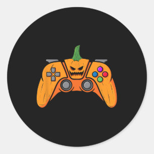 Halloween Video Game Controller With Pumpkin Face  Classic Round Sticker