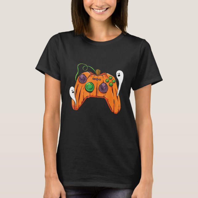 Halloween Video Game Controller With Pumpkin Face  T-Shirt (Front)