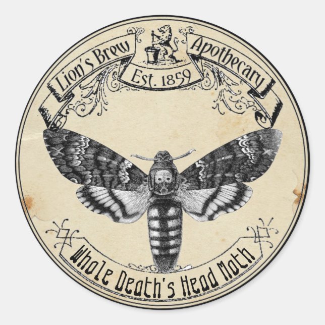 Halloween Vintage Apothecary Death's Head Moth Classic Round Sticker (Front)