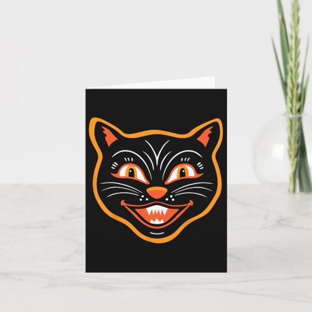 Halloween Vintage Black Cat  Card (Front)