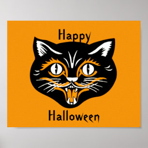 Halloween Vintage Cat Face Poster