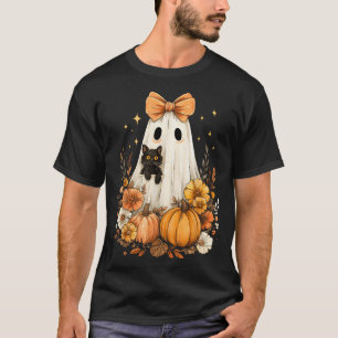 Halloween Vintage Cute Ghost Black Cat Pumpkins T-Shirt