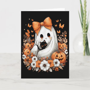 Halloween Vintage Ghost With Black Cat Pumpkin Flo Card