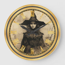 Halloween Vintage Gothic Witch  Large Clock