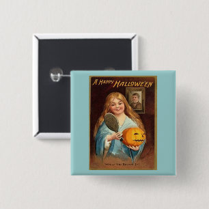 Halloween Vintage Lady With Mirror 15 Cm Square Badge