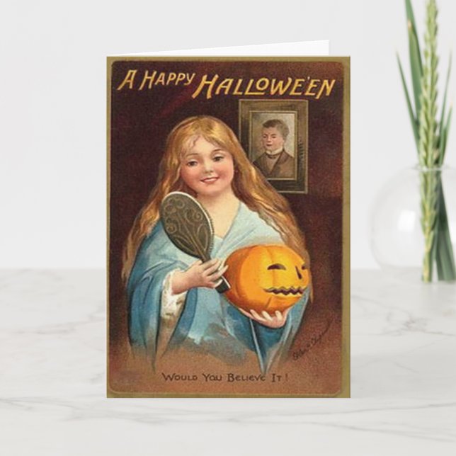 Halloween Vintage Lady With Mirror Card (Front)