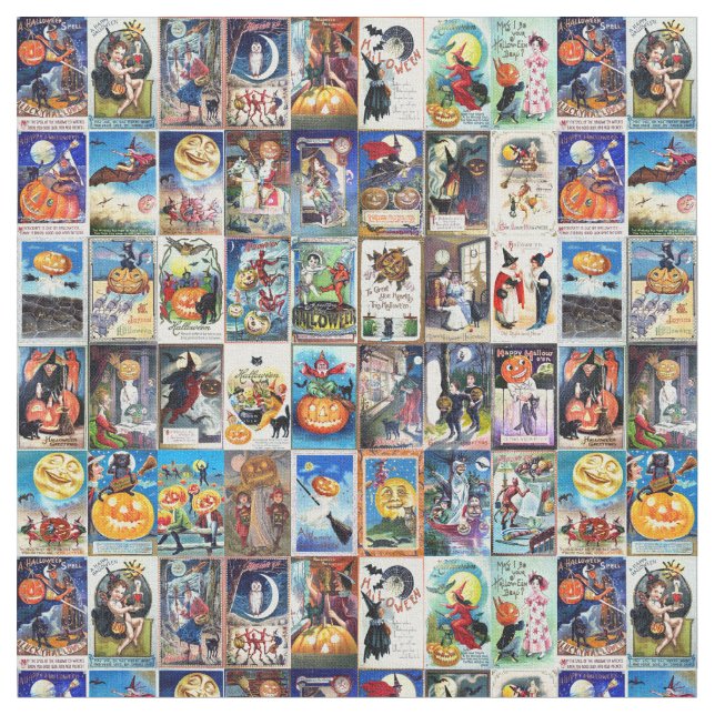 Halloween Vintage Postcard Fabric (Close Up)
