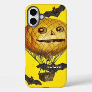 Halloween Vintage Pumpkin Balloon Man and Bats iPhone 16 Plus Case