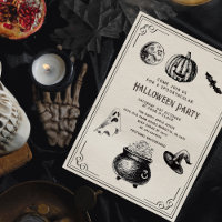 Halloween Vintage Pumpkin Witch Party Invitation