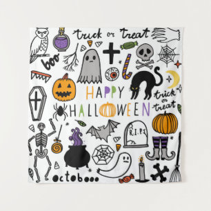Halloween vintage set. Cute halloween icon collect Tapestry