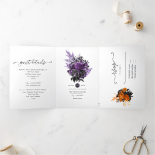 Halloween Vintage Shabby Floral Wedding Tri-Fold I Invitation