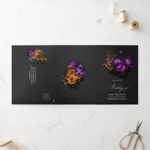 Halloween Vintage Shabby Floral Wedding Tri-Fold Invitation