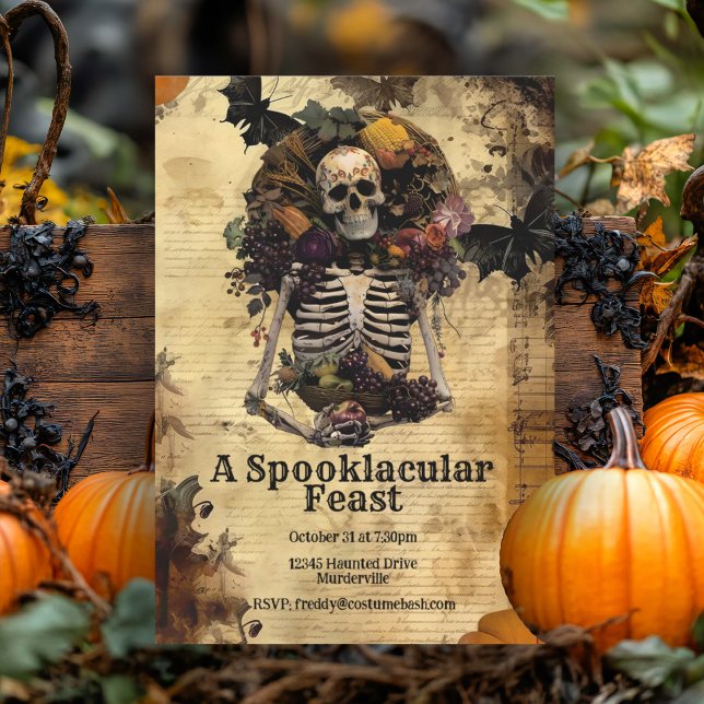  Halloween Vintage Skeleton Spooky Harvest  Party  Invitation (Creator Uploaded)