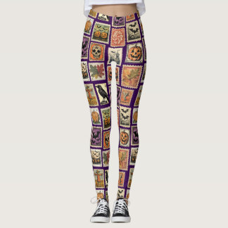 Halloween Vintage Stamp Pattern  Leggings