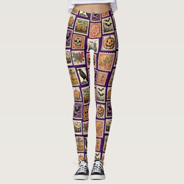 Halloween Vintage Stamp Pattern  Leggings (Front)