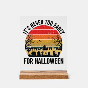Halloween Vintage Sunset Graveyard Cat Vector Desi Acrylic Sign