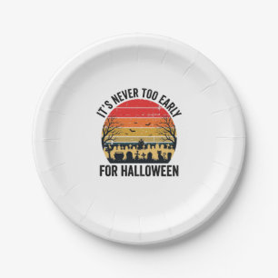 Halloween Vintage Sunset Graveyard Cat Vector Desi Paper Plate