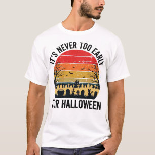Halloween Vintage Sunset Graveyard Cat Vector Desi T-Shirt