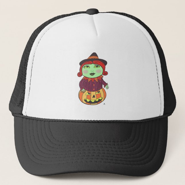 Halloween Vintage Witch Classic Art Illustration  Trucker Hat (Front)