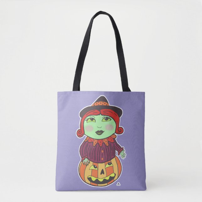 Halloween Vintage Witch Classic Retro Purple Tote Bag (Front)