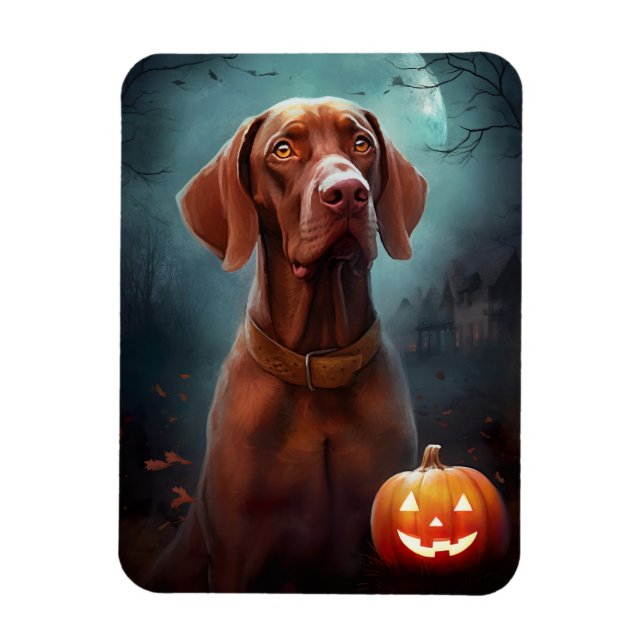 Halloween Vizsla With Pumpkins Scary Magnet (Vertical)