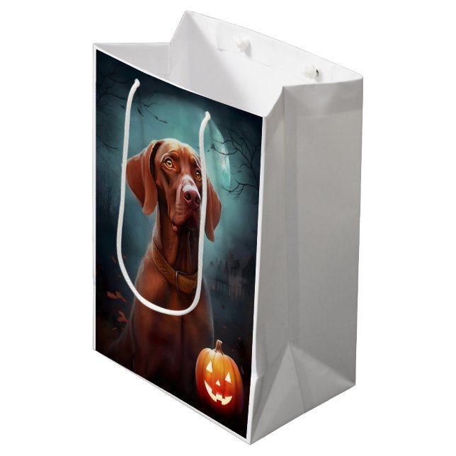 Halloween Vizsla With Pumpkins Scary Medium Gift Bag (Front Angled)