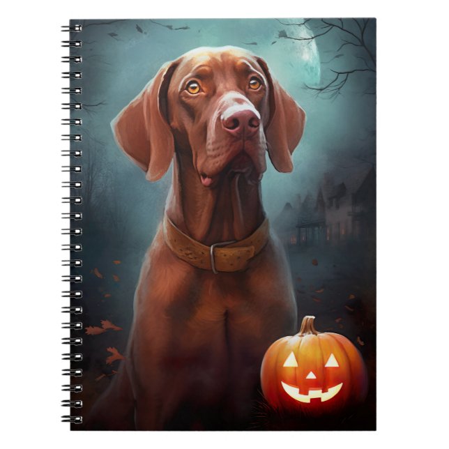 Halloween Vizsla With Pumpkins Scary Notebook (Front)