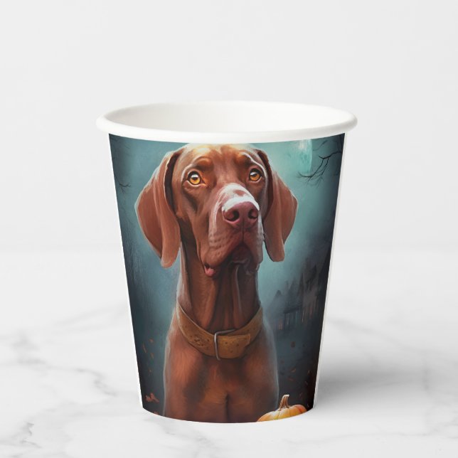 Halloween Vizsla With Pumpkins Scary Paper Cups (Front)