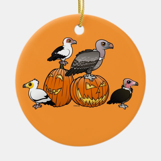 Halloween Vultures Ceramic Tree Decoration (Front)