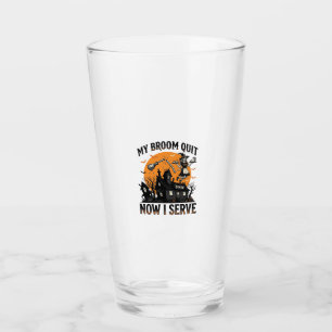 Halloween Waitress Shirt Broom Broke Humor_1 Glass