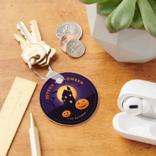 Halloween Wall Clock Haunted House Pumpkins Key Ring
