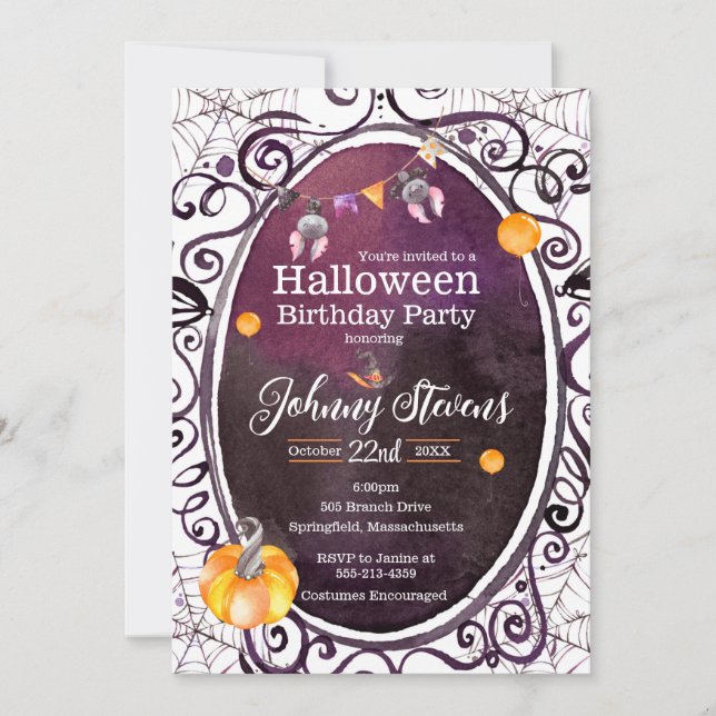 Halloween Watercolor Costume Birthday party Card (Front)