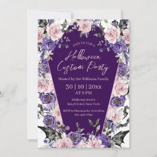 halloween watercolor floral purple grave spooky invitation